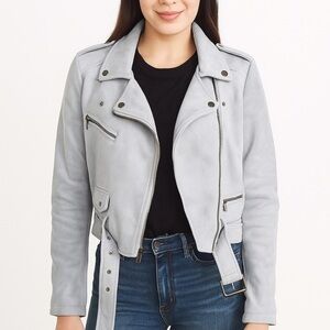 Philosophy Republic faux suede bikers jacket. Light blue NWOT. Size XS